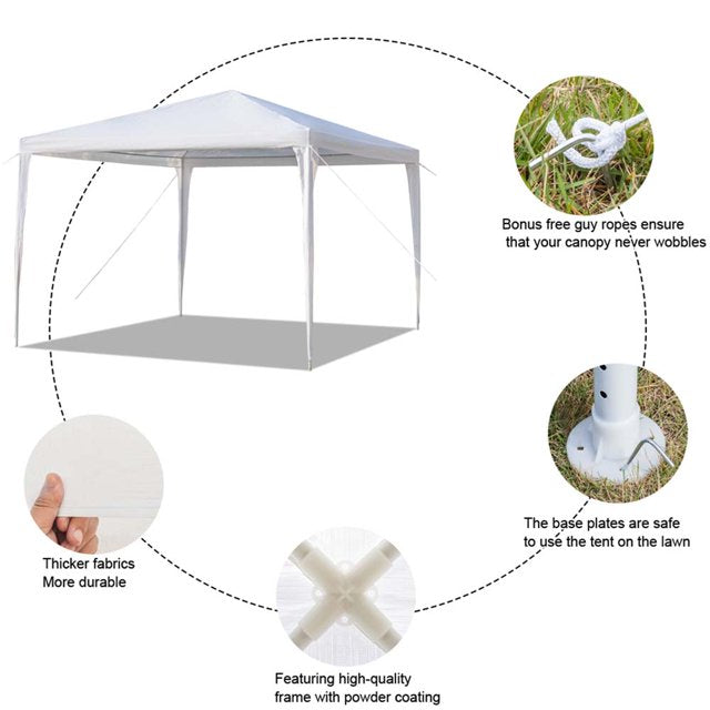 YOFE Party Tent 10x10 ft, Outdoor Canopy Tent for Party Wedding Parking Camping BBQ, Patio Tent for Backyard Garden, Waterproof Sun-proof Gazebo Tent no w/ Removable Sidewalls, White, D117