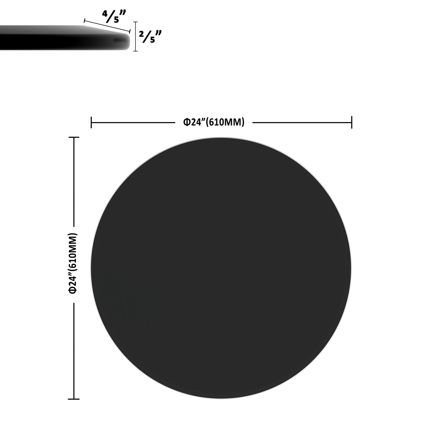 SESSLIFE 24 Inch Round Tempered Glass Table Top, Black Glass 2/5 Inch Thick Beveled Polished Edge with Polished Edge for Dining Table, Patio, Coffee Table, Replacement Glass Top