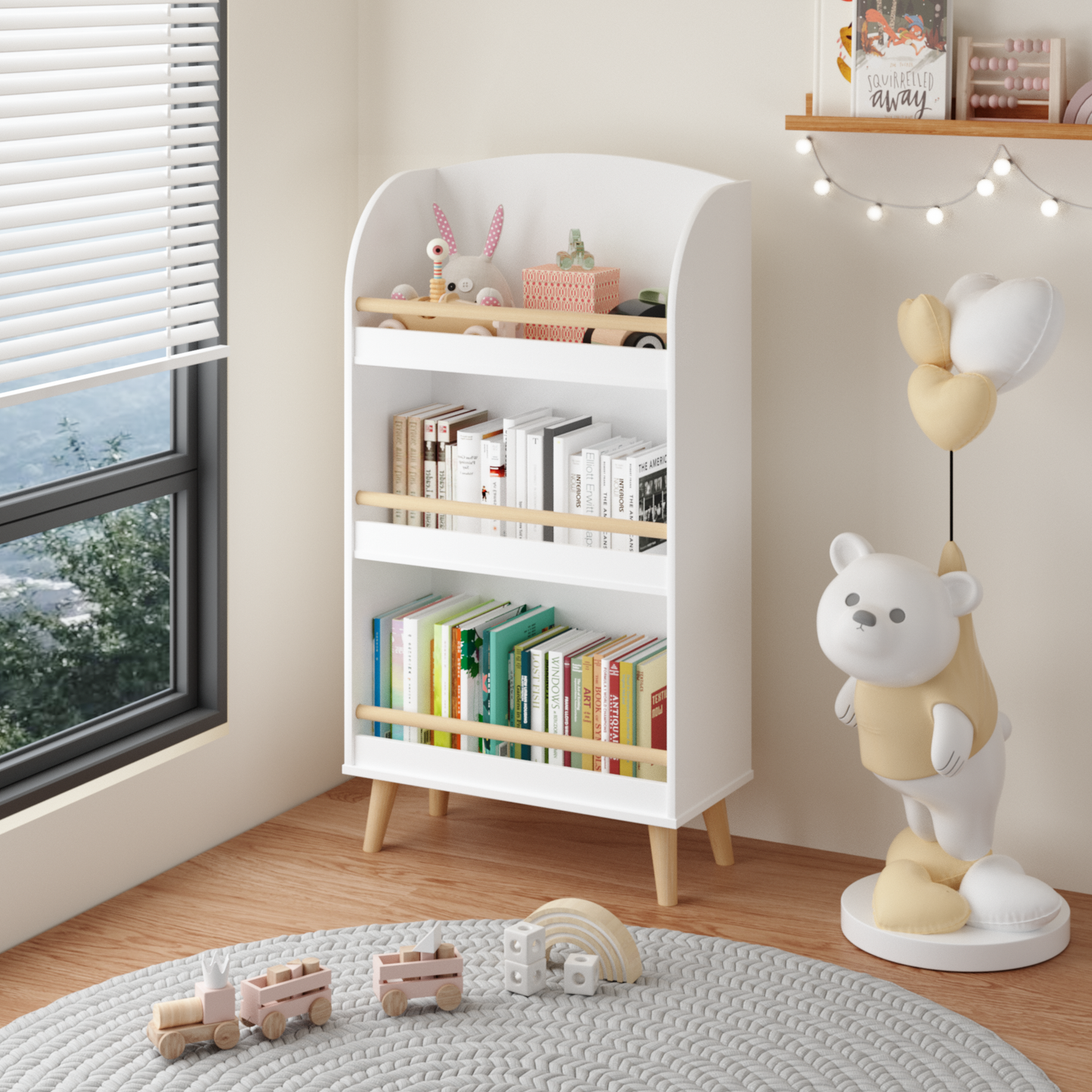 SESSLIFE 3-Tier Kids Bookshelf, Wood Kids Bookcase for Boys Girls, Modern Toy Storage Organizer for Bedroom, Playroom, Nursery, White