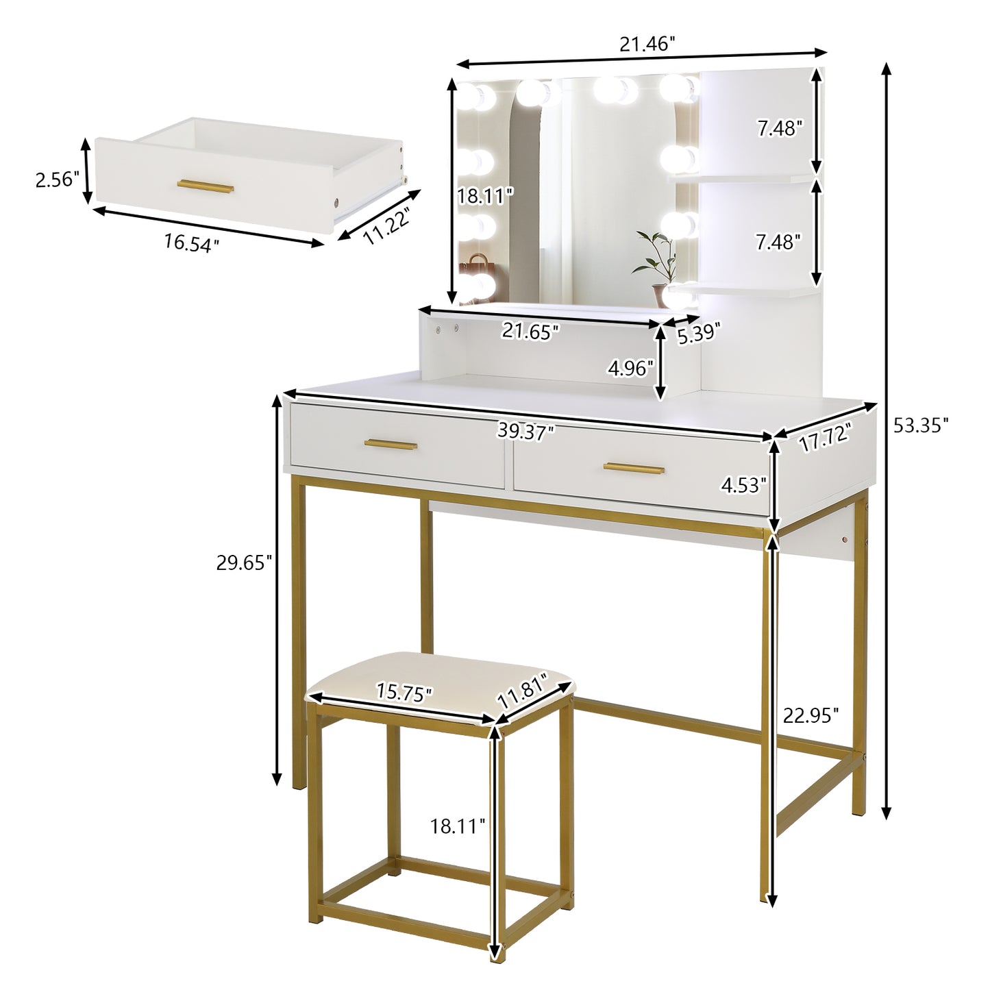 SESSLIFE Makeup Vanity Set with Mirror and Lights, White Makeup Vanity with Drawers and Storage, Hollywood Lighted Dressing Table with Stool, Vanity Desk for Women