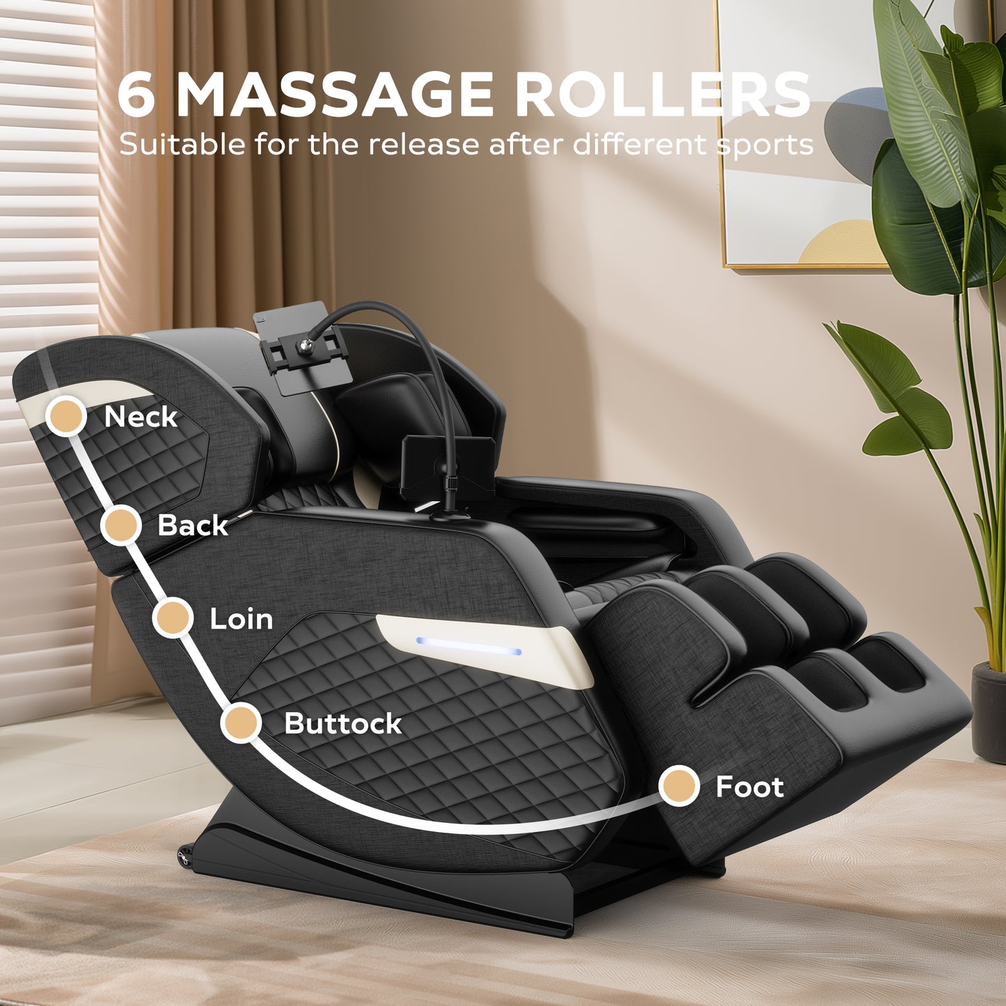 Full Body Massage Chair, Zero Gravity Massage Chair Recliner with Air Pressure, Heating, Leather Recliner Electric Massage Chair with Bluetooth, Retractable Footstool, Feet Roller, Black