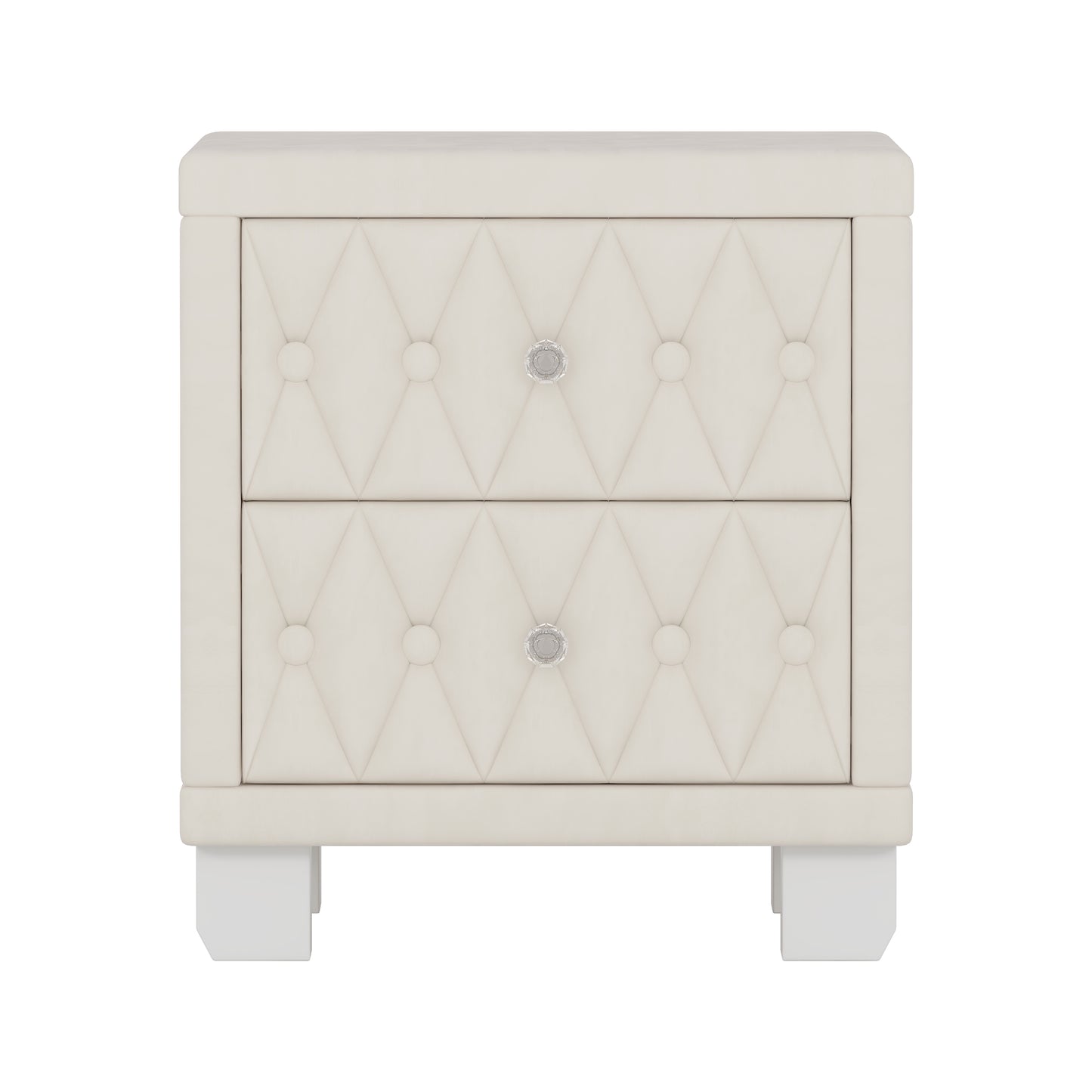 SESSLIFE Velvet Nightstand with 2 Drawers, Button Tufted Bedside Table with Crystal Handles, Upholstered Storage Side Table for Bedroom, Beige
