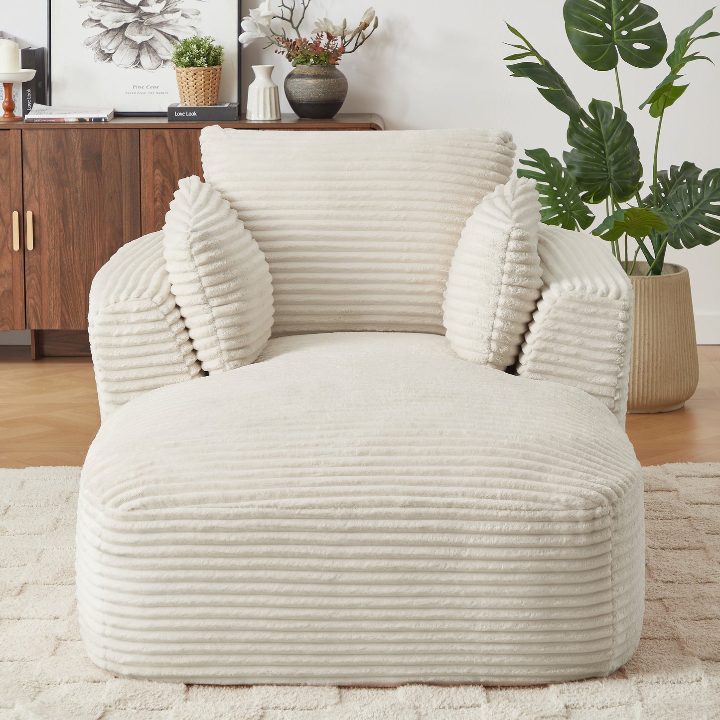 SESSLIFE Oversized Chaise Lounge Chair, 64.6" Comfy Corduroy Chaise Sofa Recliner Bed Upholstered Sleeper Couch Bed for Living Room, Bedroom, No Assembly, Green