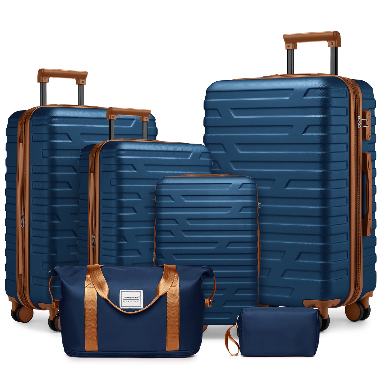 SESSLIFE 6 Piece Hardside Luggage Set with Duffel Bag, Expandable ABS Suitcases with TSA Lock and Spinner Wheels, Lightweight Travel Luggage Set 18 20 24 28 Inch, Navy Blue