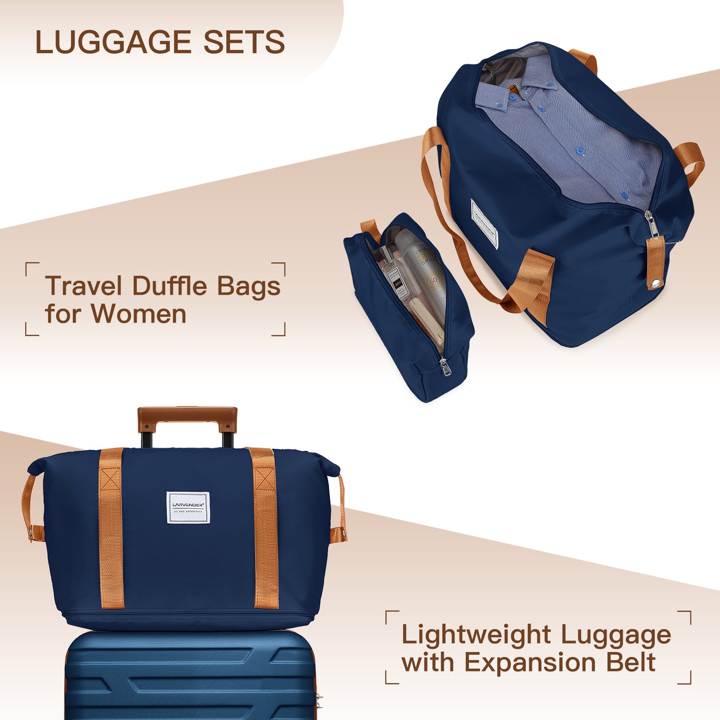 SESSLIFE 6 Piece Hardside Luggage Set with Duffel Bag, Expandable ABS Suitcases with TSA Lock and Spinner Wheels, Lightweight Travel Luggage Set 18 20 24 28 Inch, Navy Blue