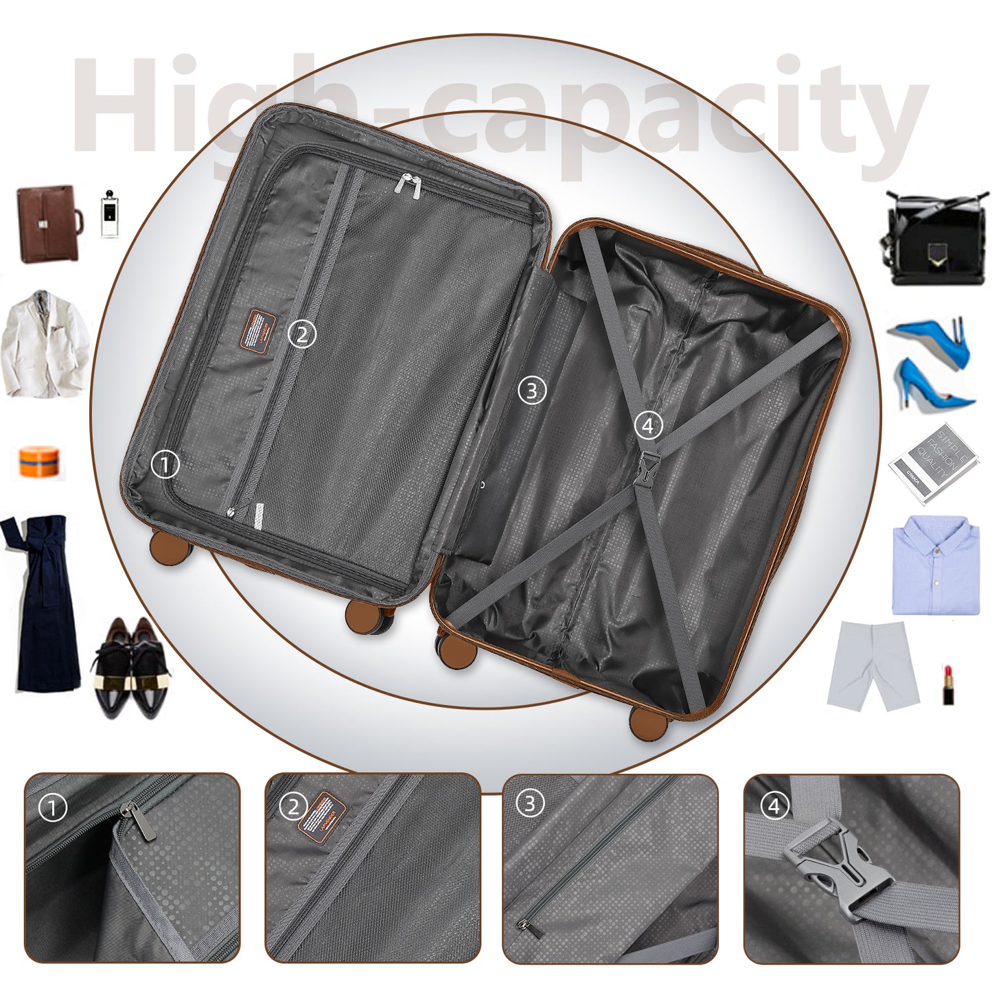 SESSLIFE 6 Piece Hardside Luggage Set with Duffel Bag, Expandable ABS Suitcases with TSA Lock and Spinner Wheels, Lightweight Travel Luggage Set 18 20 24 28 Inch, Navy Blue