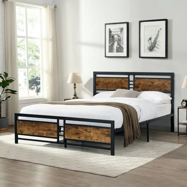 SESSLIFE Full Metal Bed Frame, Full Size Bed Frame w/ Wood Headboard, Steel Slat Support, No Box Spring Needed, Easy Assembly,Black