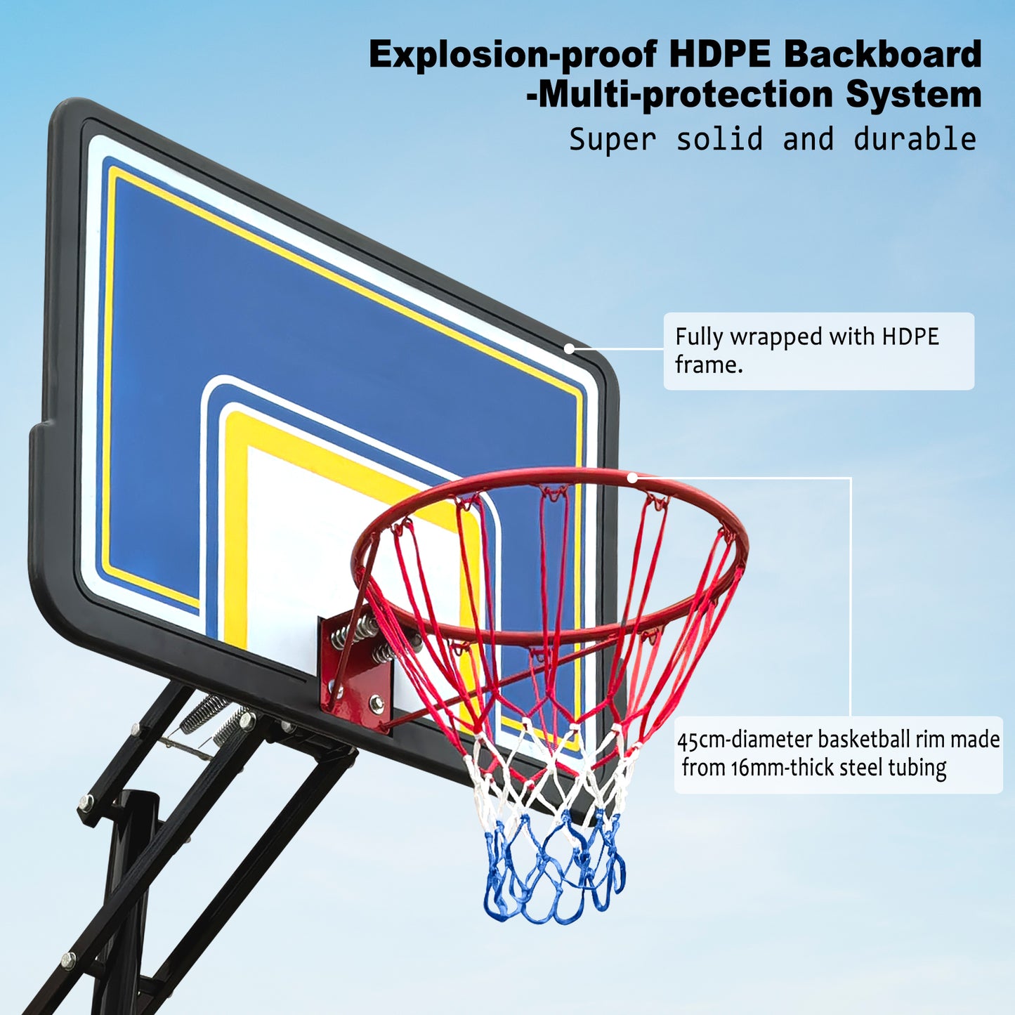 Outdoor Basketball Hoop, Portable Basketball Court for Adults Teenagers, 8.04ft -10.01ft Height Adjustable Basketball Goal