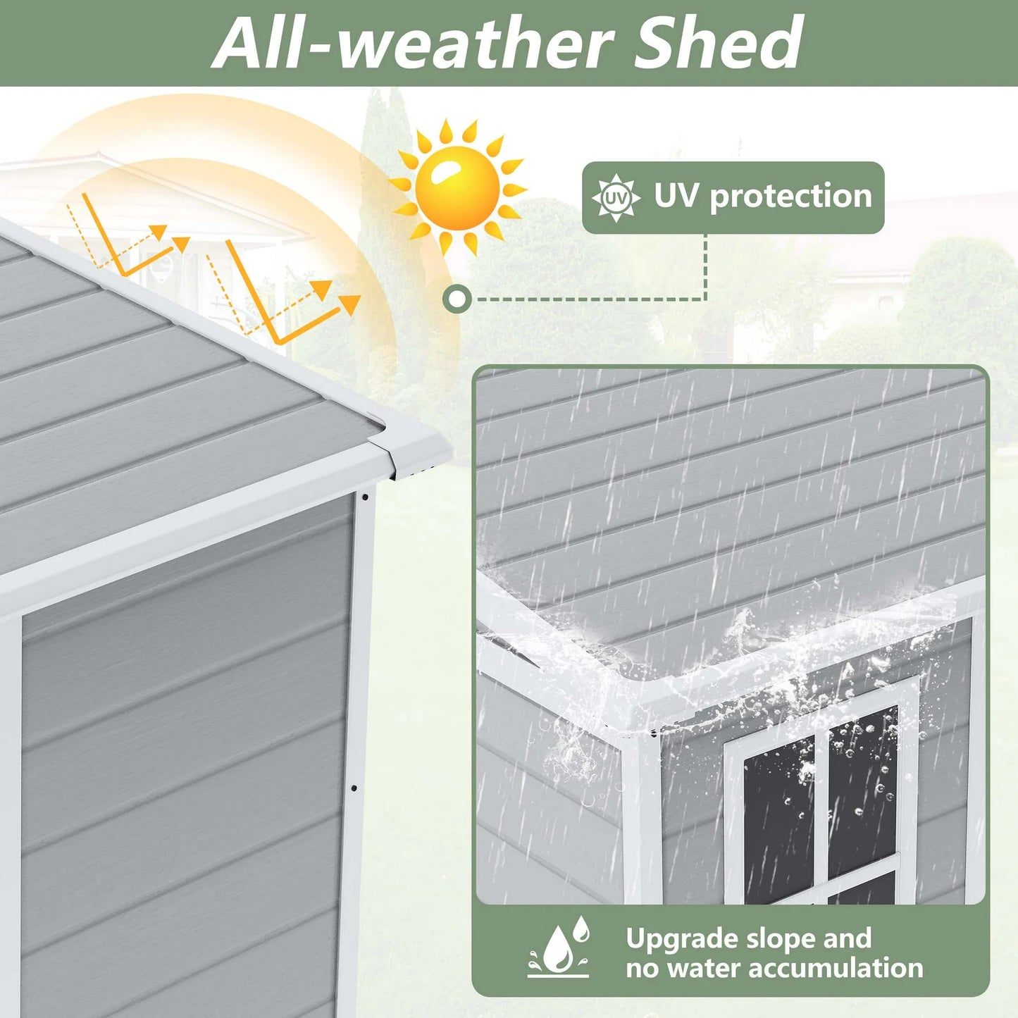 5ft x 4ft Resin Outdoor Storage Shed, SESSLIFE Large Platic Storage Shed with Floor and Lockable Door for Lawnmower, Garden Tools, Bike and Garbage Can, Waterproof Outside Storage Shed