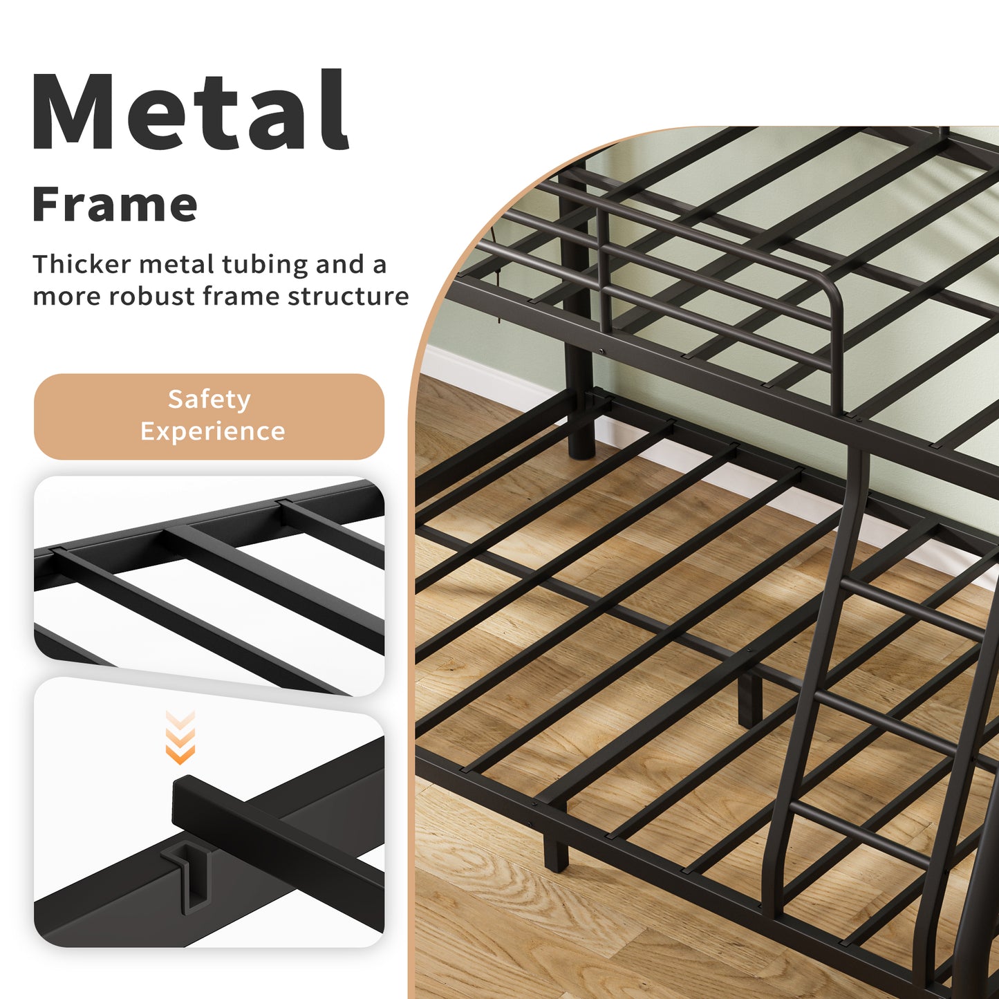 SESSLIFE Twin Over Full Bunk Bed, Heavy Duty Metal Bunk Bed Frame with Ladder and Safety Rail, Noise Free Space Saving Bunk Beds for Dorm Apartment, Black