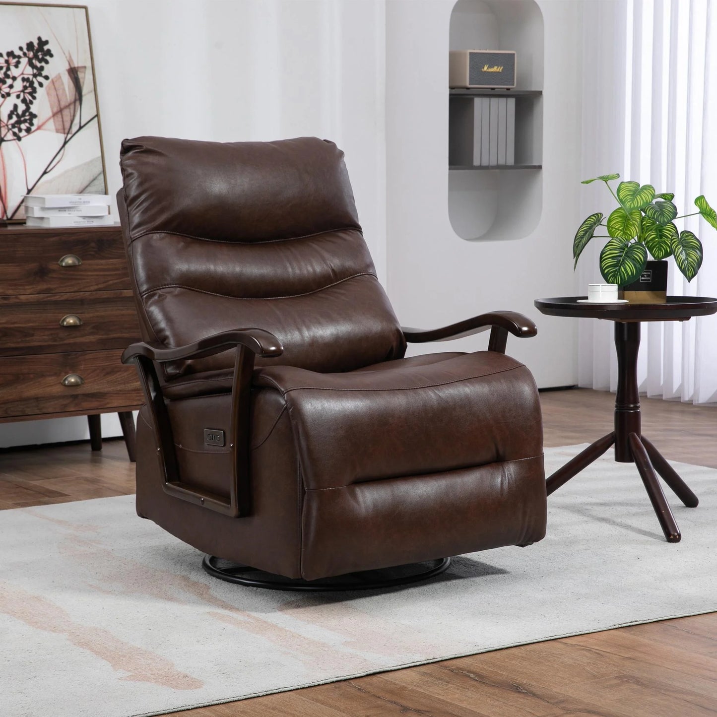 PORKISS Recliners Single Chairs with USB Port, Oversized Ergonomic Lounge Chair with Armrests, Brown