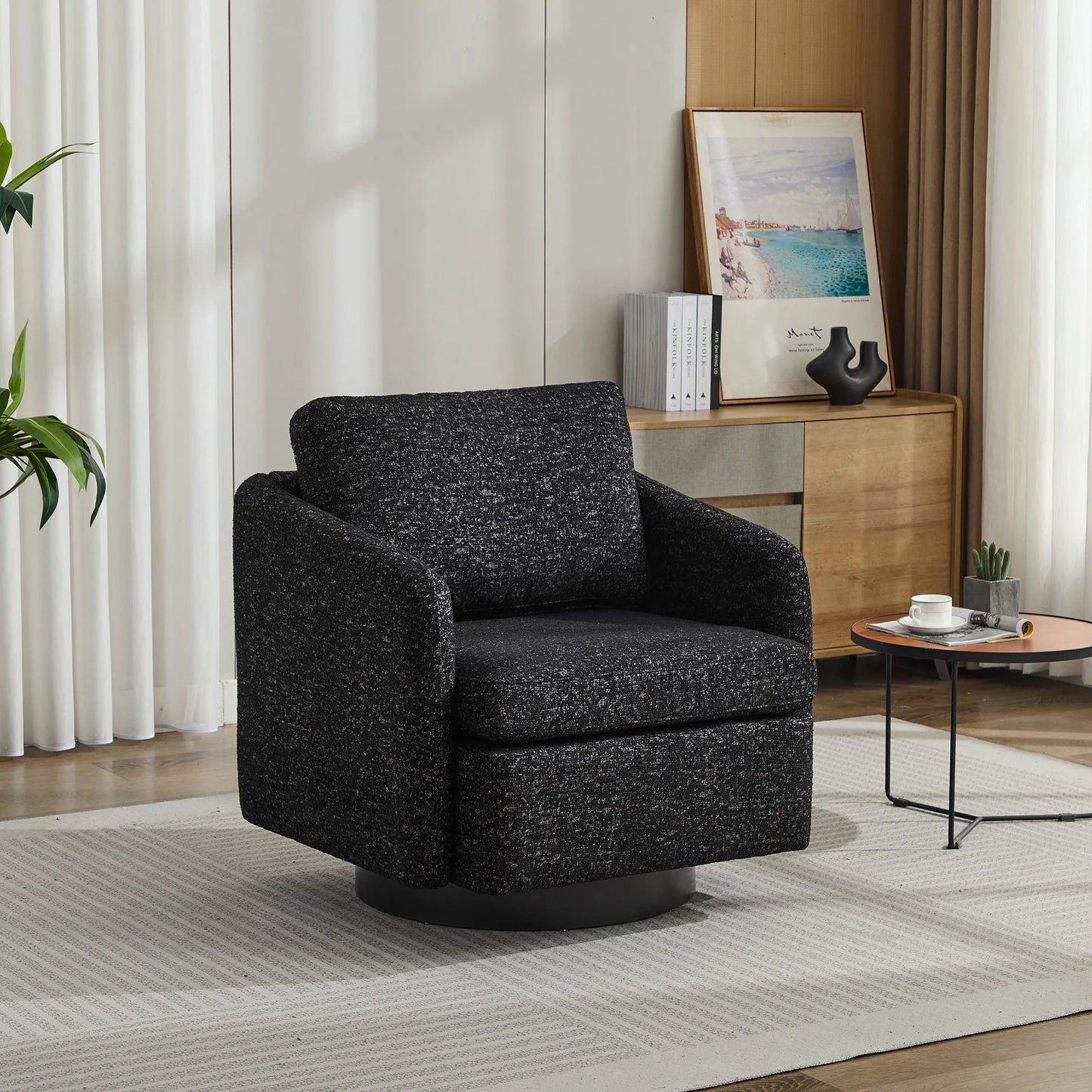 PORKISS 31.5"W Swivel Barrel Chair with Pillow, Chenille Fabric Upholstered Accent Club Armchair with Metal Swivel Ring, 360 Degree Club Chair, Single Leisure Sofa Chair, Taupe