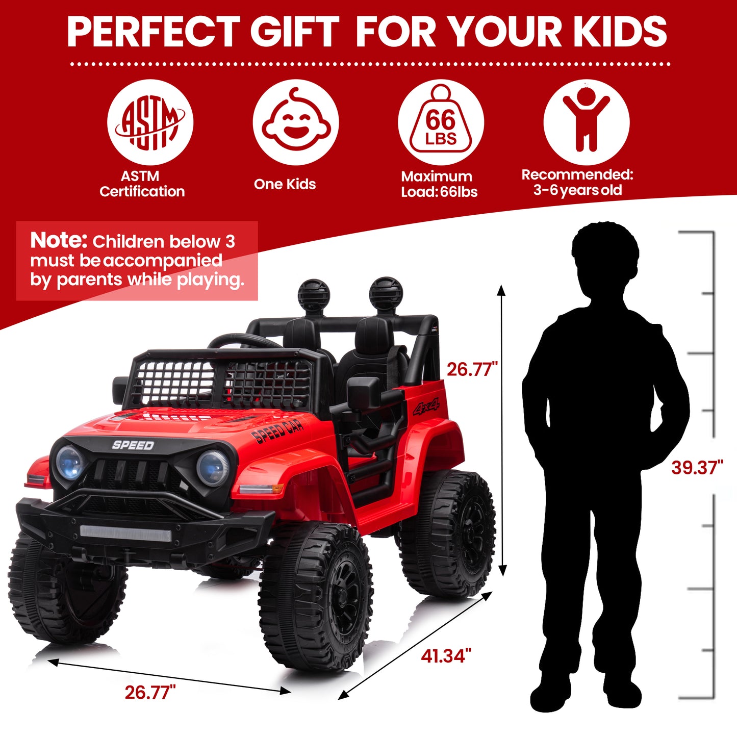 12V Battery Powered Ride on Toys, SESSLIFE Kids Ride on Car with Remote Control, MP3 Player, LED, Bluetooth, 4 Wheel Electric Car for Boys, Kids Ride on Truck for Christmas Birthday Gift, Red