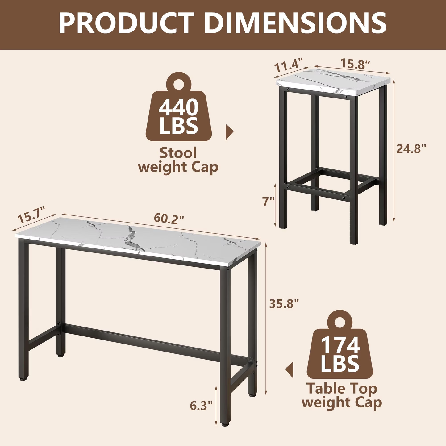 Dining Table Set for 3, Modern Kitchen Table Set with 3 Stools, Extra Long Bar Table Set, Wooden Pub Table and Chairs Set, Saving Space Patio Restaurant Bistro Table Set, Gray, JA2869