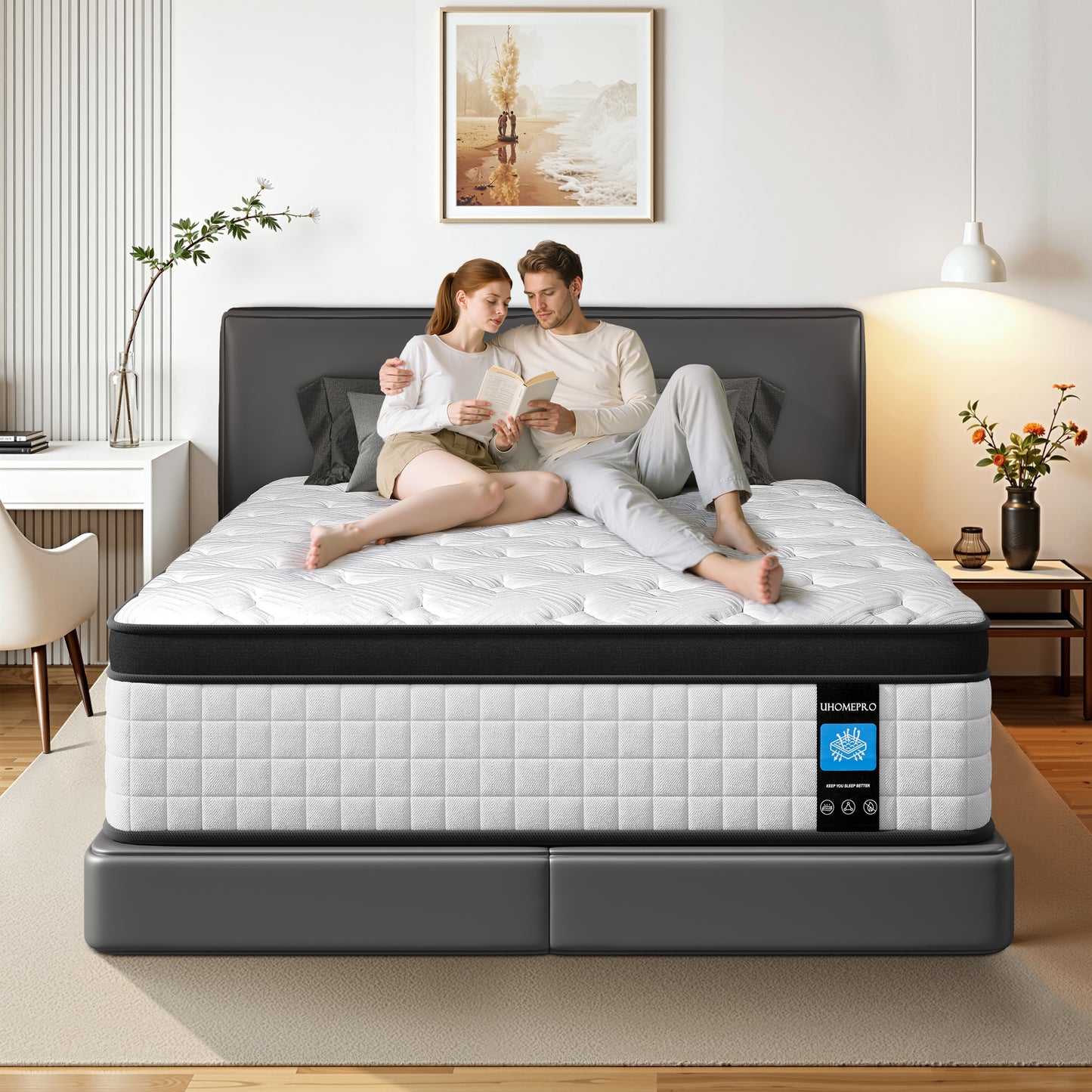 12 inch Twin Mattress, Sesslife Memory Foam Mattress in a Box, Cooling Gel Hybrid Mattress with Knitted Fabric, Twin Size Individual Pocket Spring Mattress, Medium Firm, CertiPUR-US, White/Black