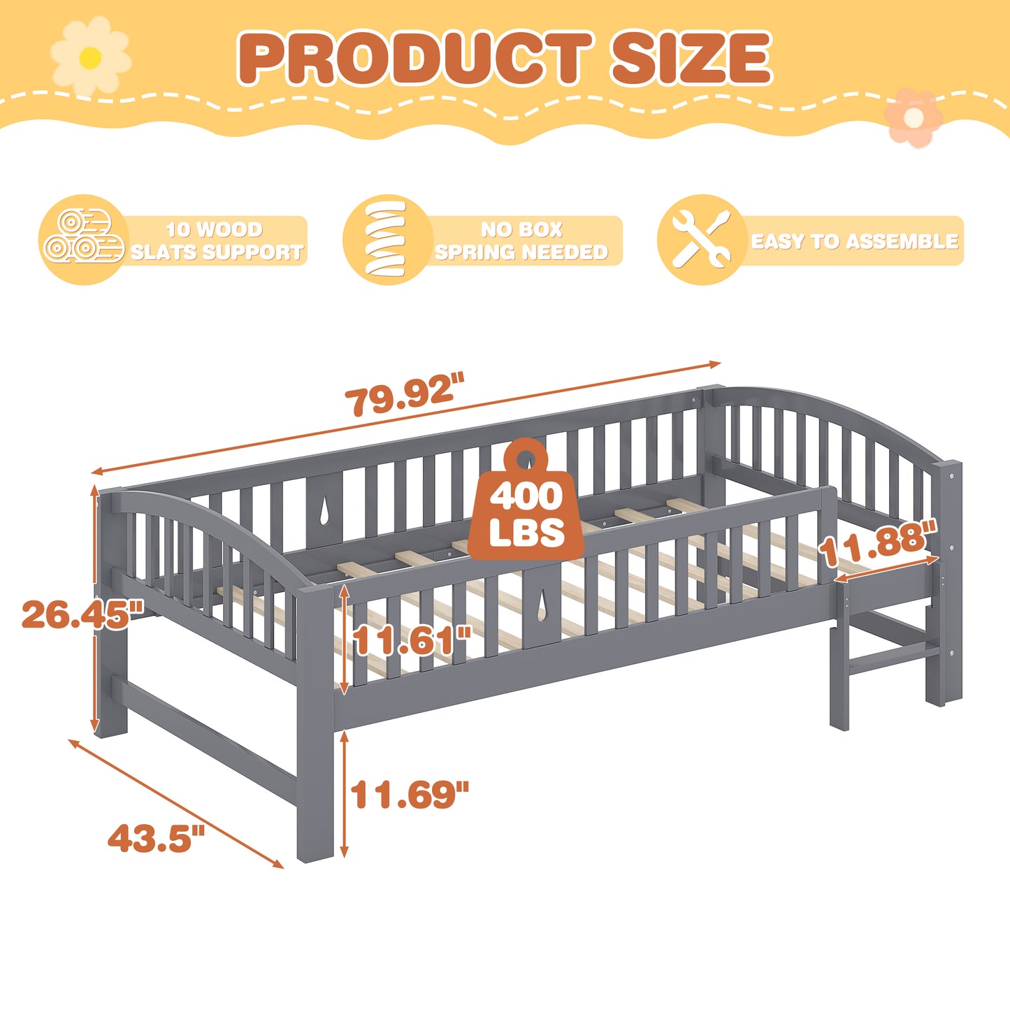 SESSLIFE Twin Size Platform Bed for Kids, Solid Wood Toddler Bed Frame with Slats, Fence Guardrail Ladder, Montessori Floor Bed for Boys Girls, No Box Spring Needed, Holds 400 lbs, Natural