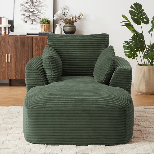 SESSLIFE Oversized Chaise Lounge Chair, 64.6" Comfy Corduroy Chaise Sofa Recliner Bed Upholstered Sleeper Couch Bed for Living Room, Bedroom, No Assembly, Green