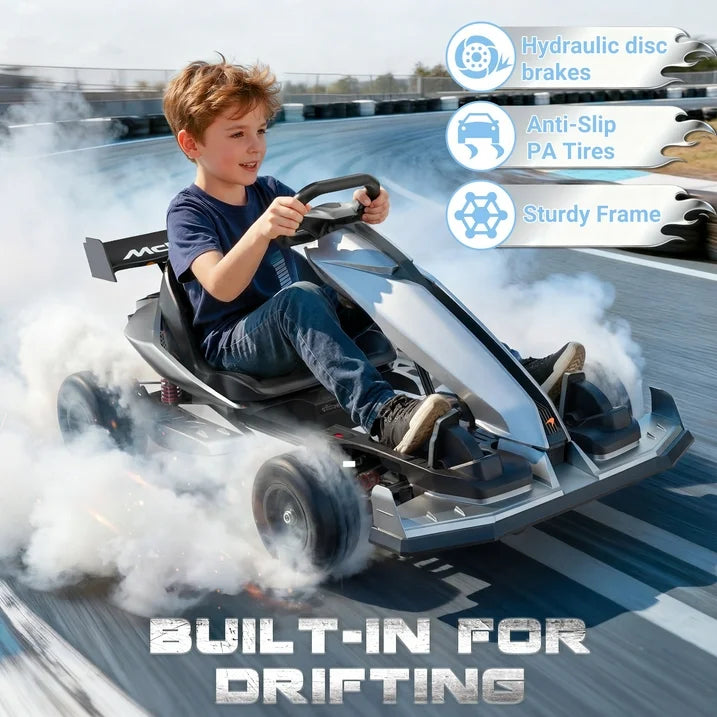 48V McLaren Go Kart for Teens & Adults, 750W Brushless Motor 24 km/h, Hydraulic Disc Brake, 3 Levels Adjustable Chassis, Foldable Design, 4 Wheel Suspension Electric Go Cart Ride On Toy (Silver)