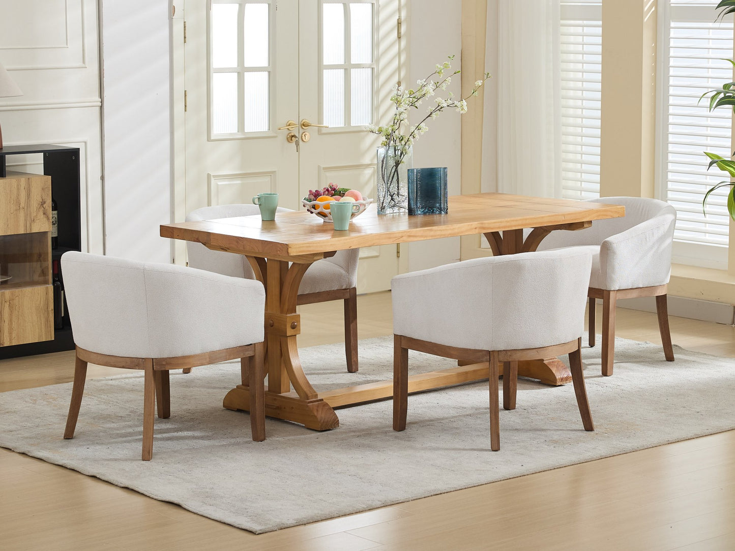 Sesslife Upholstered Dining Chairs Set of 4, Modern Linen Barrel Dining Room Chairs with Arms, Wood Legs, Mid Century 19” W Accent Chair, Kitchen Chairs for Dining Room, Living Room, Bedroom