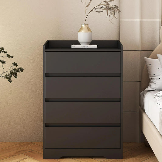 SESSLIFE 4 Drawer Dresser, Chest of Drawers Without Handle,Black Dresser for Bedroom 100% Waterproof, Modern Wooden Cabinet with Sturdy Frame for Living Room, Entryway, Bedroom, Hallway, Office