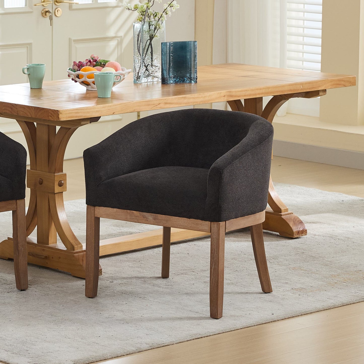 Sesslife Upholstered Dining Chairs Set of 4, Modern Linen Barrel Dining Room Chairs with Arms, Wood Legs, Mid Century 19” W Accent Chair, Kitchen Chairs for Dining Room, Living Room, Bedroom