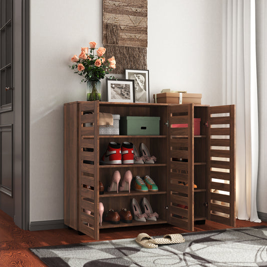 SESSLIFE Entryway Shoe Cabinet with Adjustable Shelves, 5-Tier Wooden Shoe Rack Organizer with Louvered Doors for Hallway Bedroom Closet, Walnut