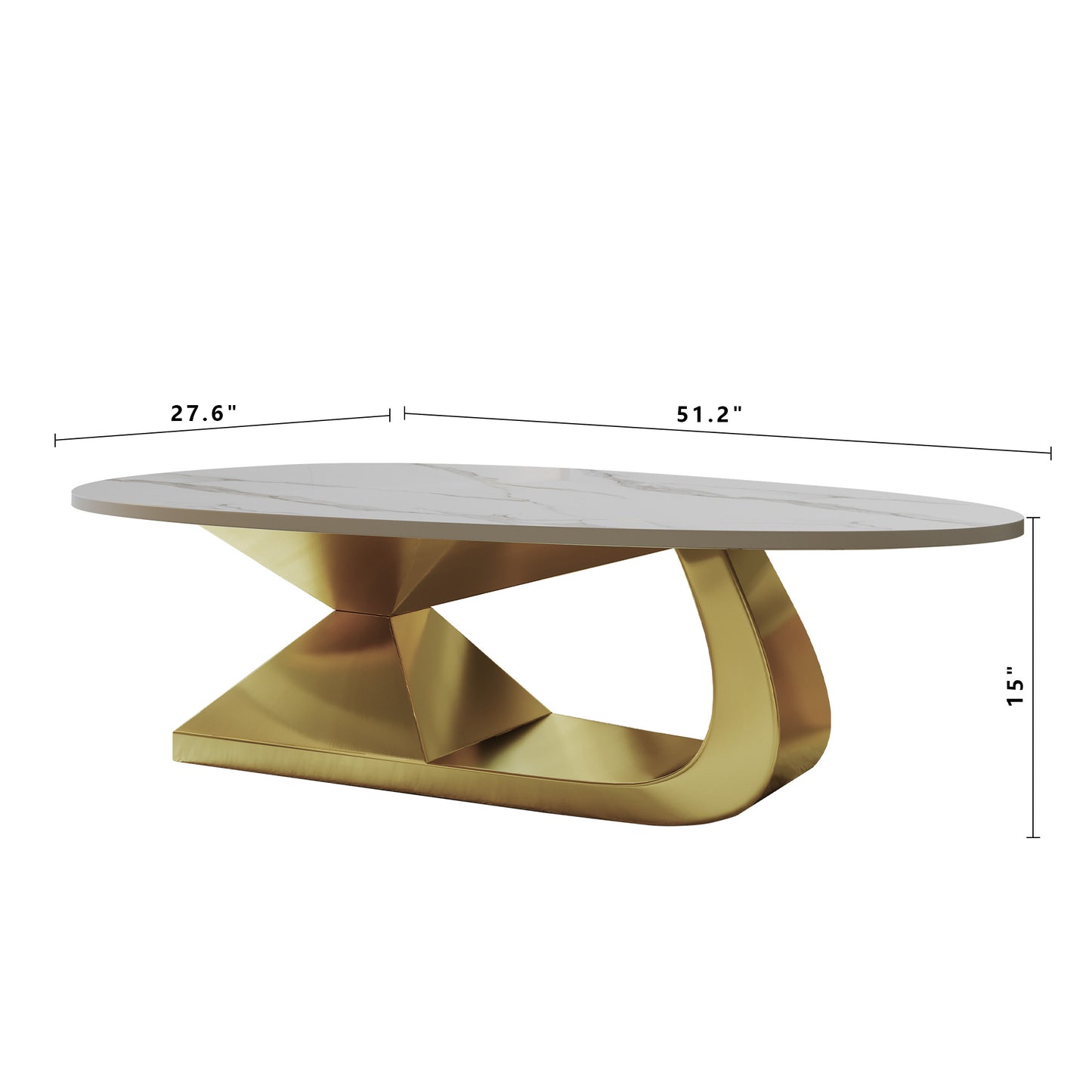 SESSLIFE Modern Coffee Table with Sintered Stone Top and Stainless Steel Base, Elegant Oval Design for Living Room, Scratch-Resistant and Heatproof, Gold