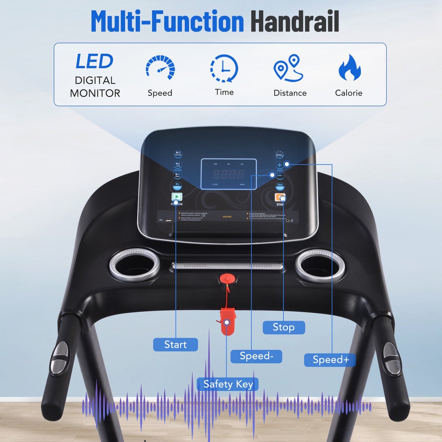 2.5HP Folding Treadmill with Incline, Electric Treadmill with Bluetooth, Speakers, LCD Display, 0.5-8.5 MPH Electric Running Machine