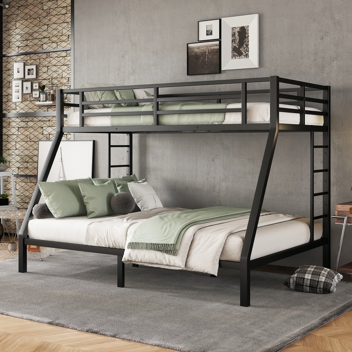 Metal Twin XL over Queen Bunk Bed for Teens, Heavy Duty with Guardrails for Kids, Easy to Assemble, Black