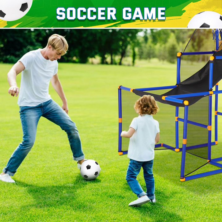 3 in-1 Kids Arcade Basketball Game & Hockey & Soccer, With 4 Basketball Balls, Football, Hockey, Hockey Stick, Pump, Electronic Scoreboard Sound for Toddlers, Basketball Goal for Kids Boys Girls