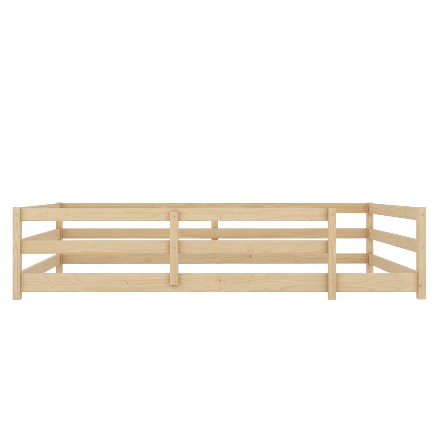 Sesslife Twin Size Floor Bed with Door and Fence, Wood Twin Floor Platform Bed with Slats, Toddler Bed for Kids Boys Girls, Montessori Bed, No Box Spring Needed, Oak
