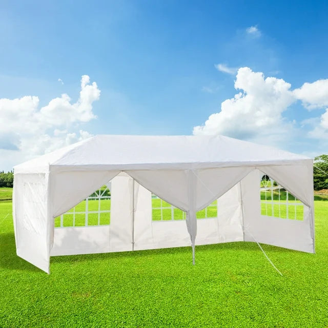 YOFE Party Tent 20x10 ft, Outdoor Canopy Tent for Party Wedding Parking Camping BBQ, Patio Tent for Backyard Garden, Portable Waterproof Sun-proof Gazebo Tent with 6 Removable Sidewalls, White, D157