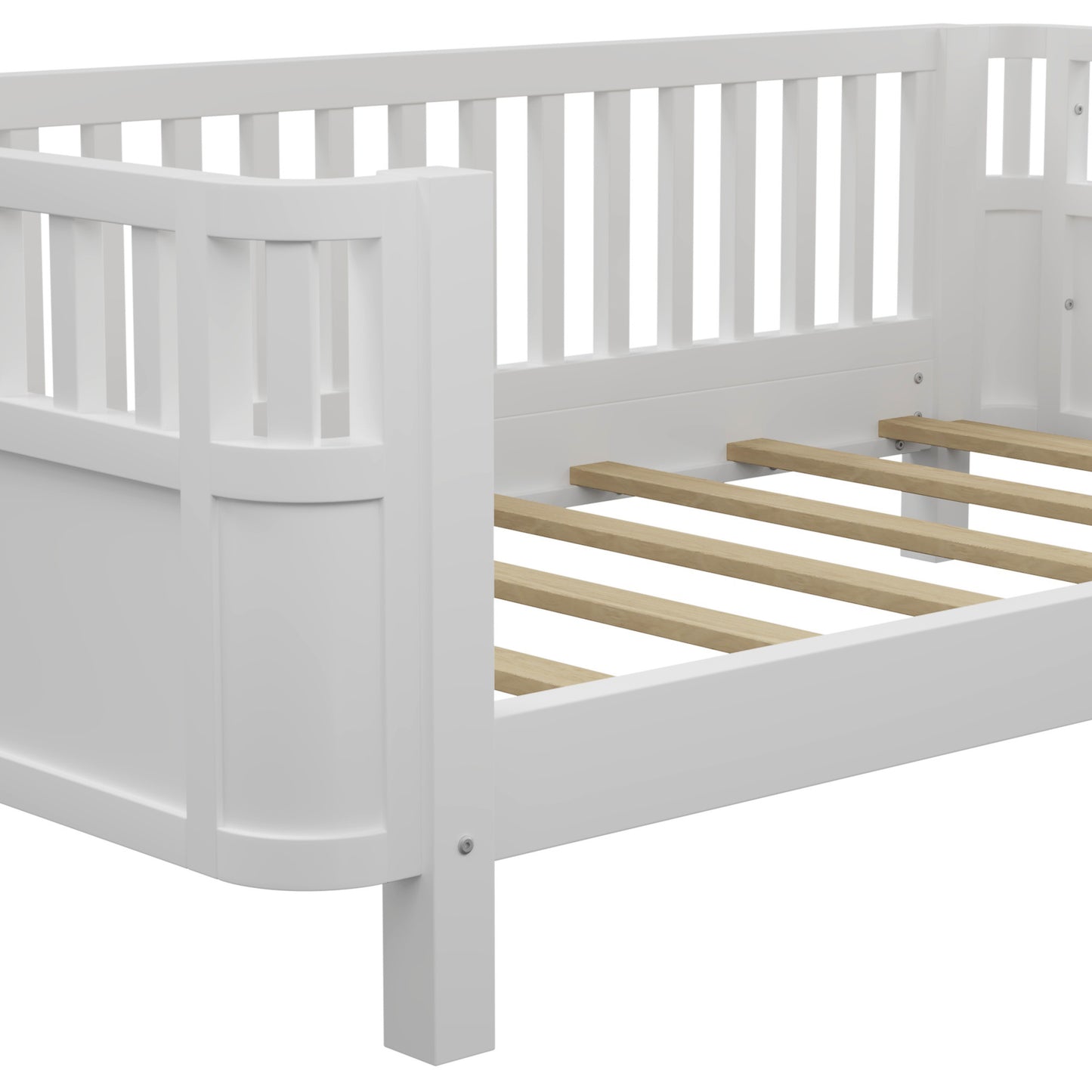 Sesslife Toddler Bed, Wood Twin Platform Bed Frame, Twin Size Bed Frame with Salts and Safety Fence for Boys Girls, Low Profile Bed Twin with Removable Guardrail, No Box Spring Needed, White