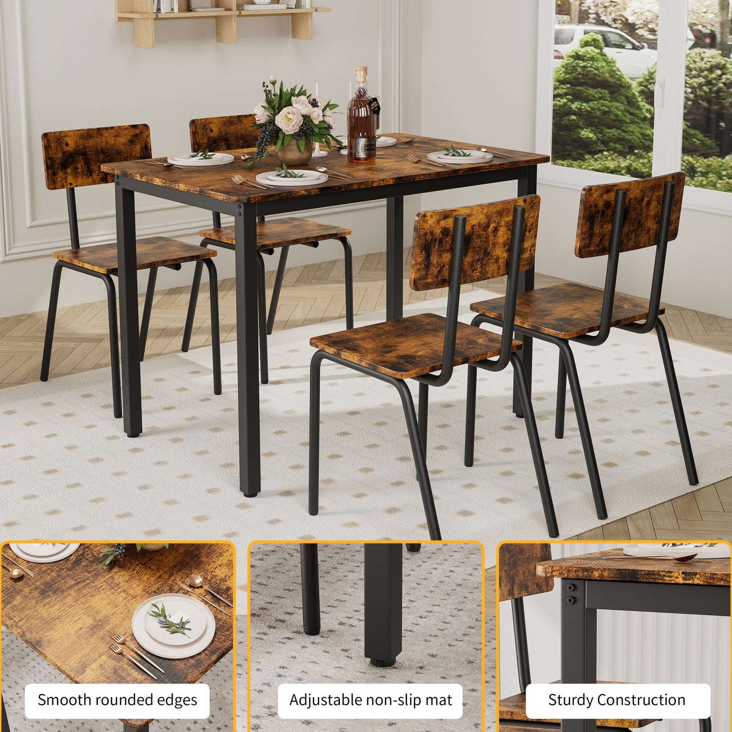 5 Piece Dining Table Set, Dining Table Set for 4, Modern Kitchen Table Set with 4 Chairs, Multipurpose Table and Chairs Set for Home Pub Bistro