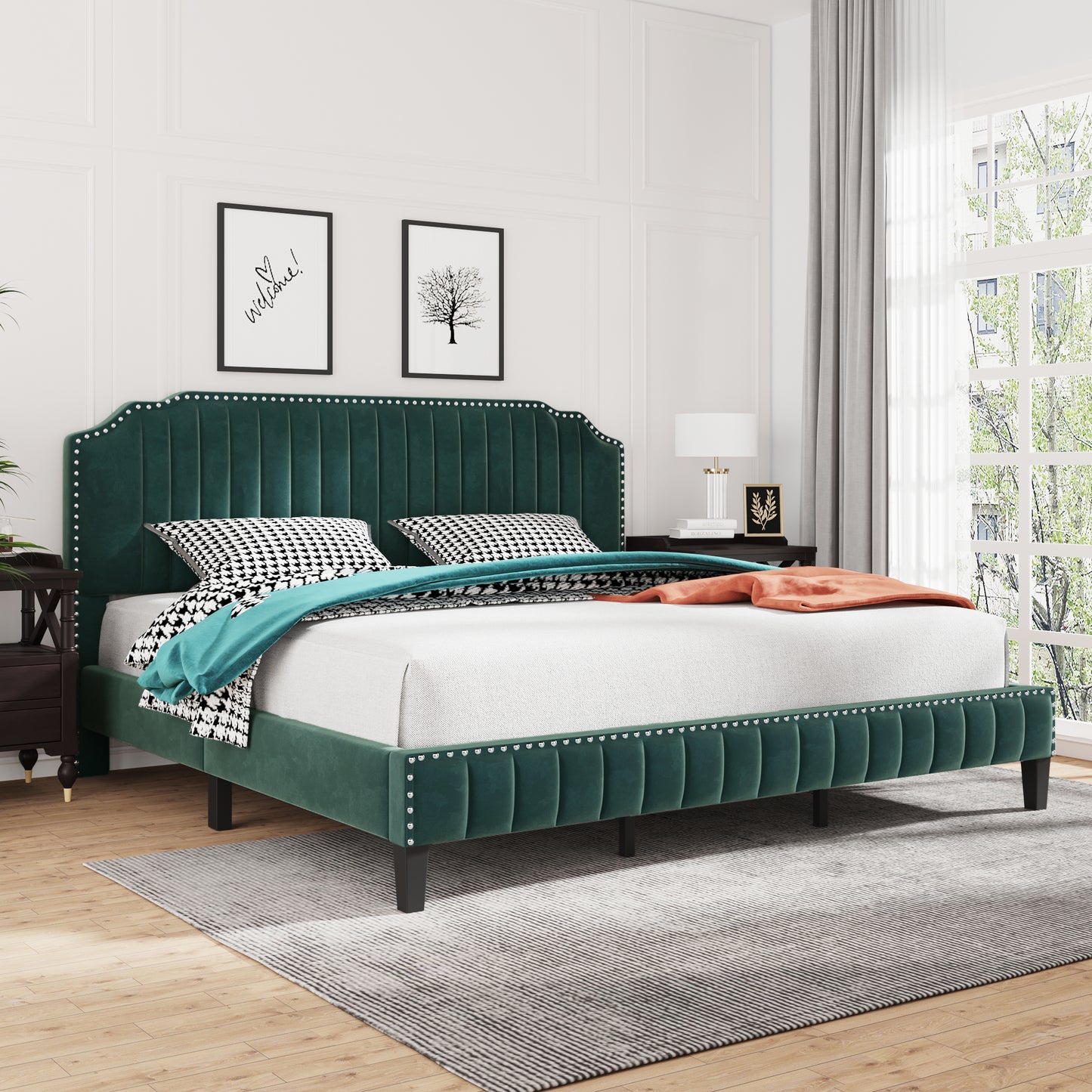 SESSLIFE Upholstered Linen Platform Bed Frame, LJC