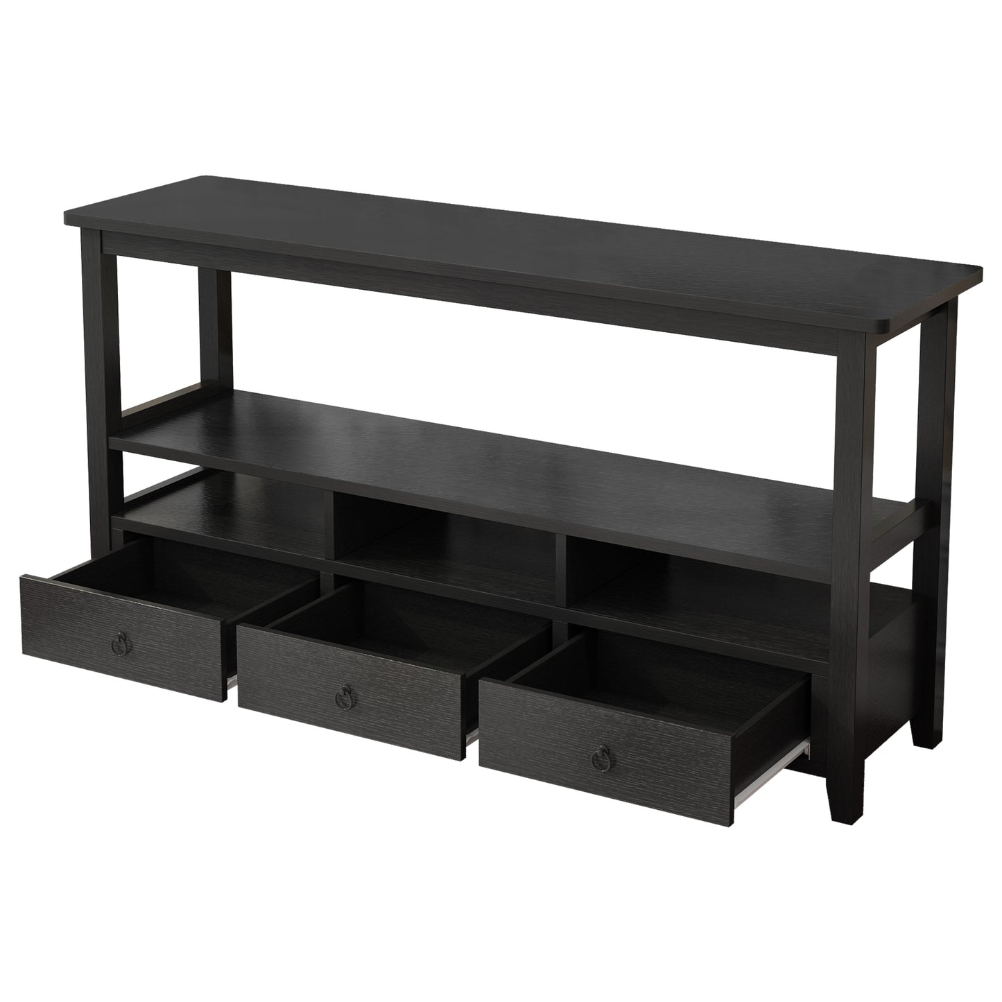 SESSLIFE Console Table with Drawers and Shelves, Narrow Entryway Console Table with Storage, Black Industrial Sofa Table for Living Room, Hallway, Behind Couch