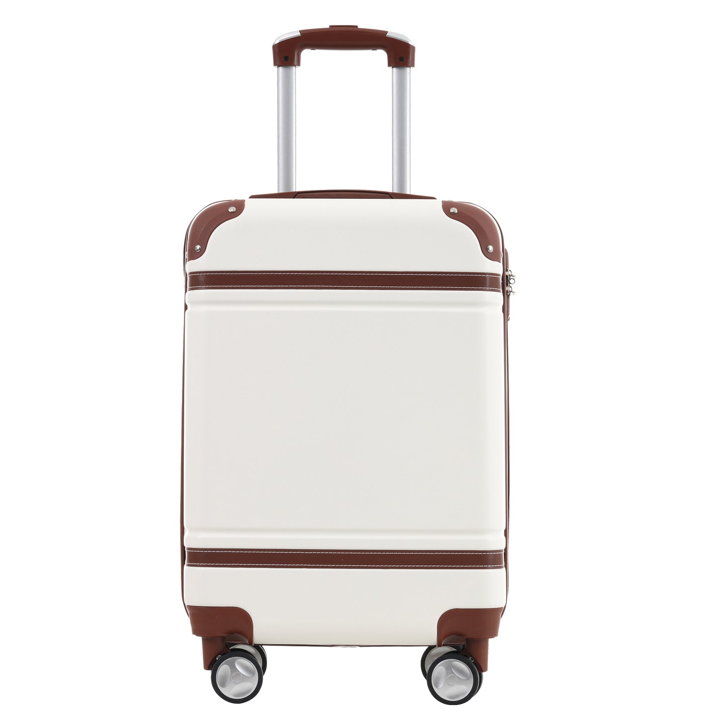 Hardshell Luggage Set, ABS Carry-on Suitcase with Double Spinner Wheels and TSA Lock, Modern 3 Piece Suitcase Set for Travel with 20” Vintage Luggage and 2 Bags, White