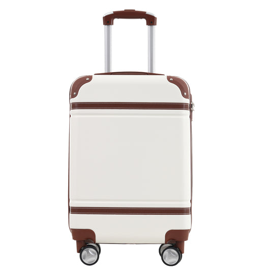 Hardshell Luggage Set, ABS Carry-on Suitcase with Double Spinner Wheels and TSA Lock, Modern 3 Piece Suitcase Set for Travel with 20” Vintage Luggage and 2 Bags, White