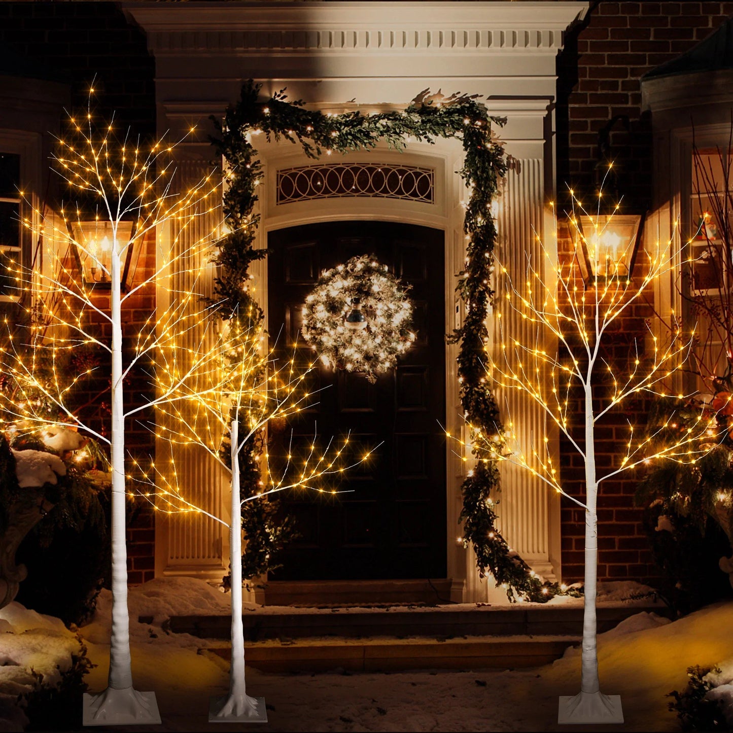 SESSLIFE 3pc Birch Christmas Tree Set, 4/5/6 FT Pre-lit Christmas Trees, Indoor Outdoor Christmas Trees for Home Party Office, White