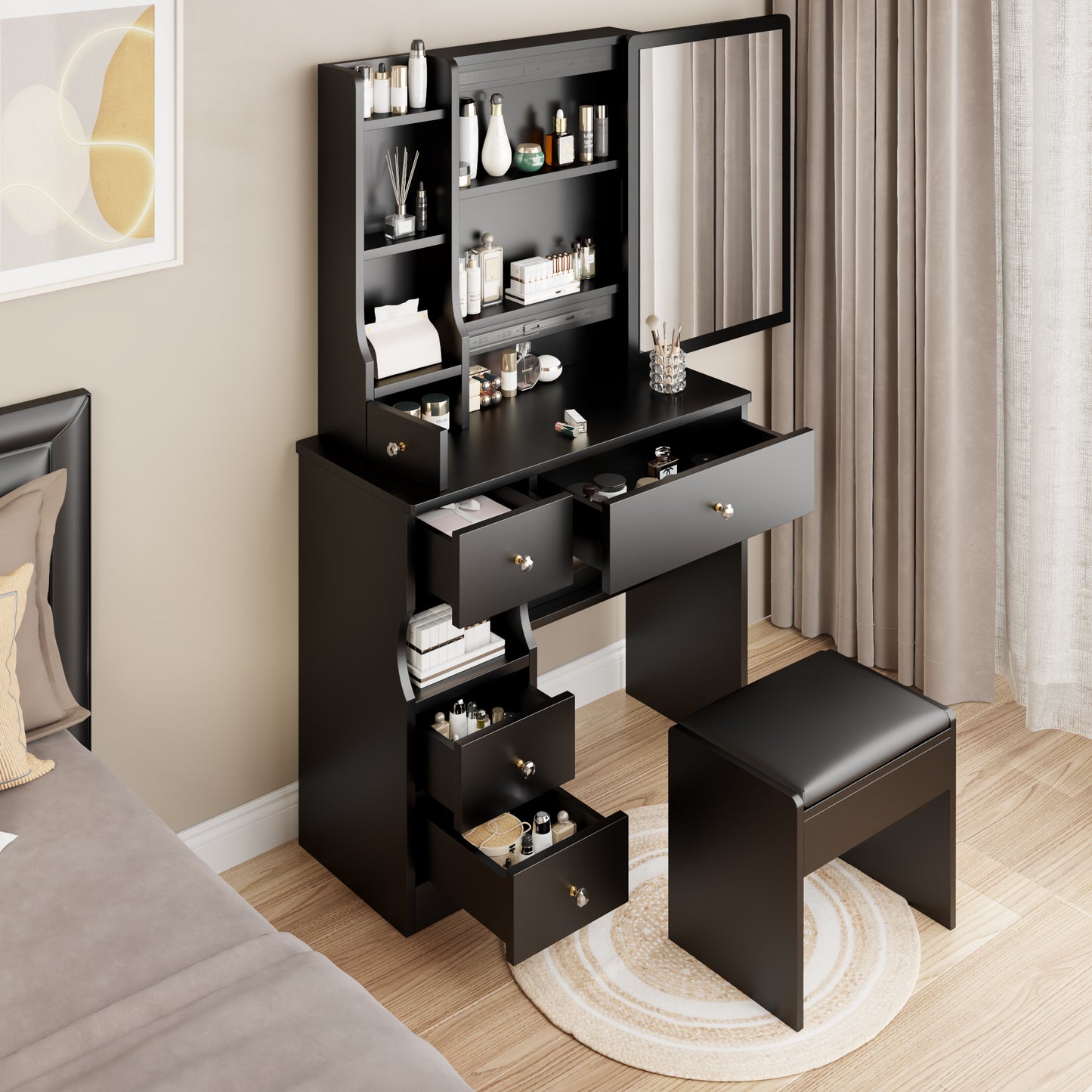 PORKISS Vanity Set with Sliding Mirror