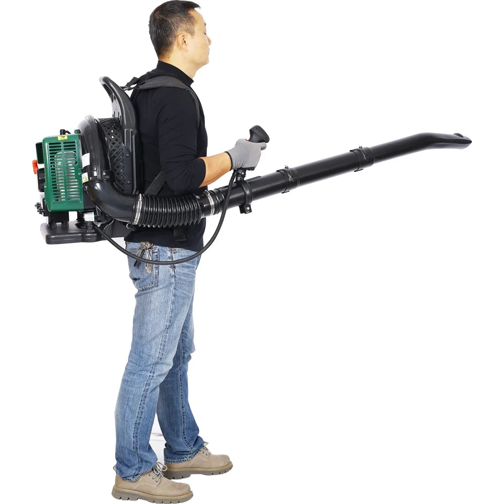 SESSLIFE Gas Leaf Blower, 63.3CC 2 Stroke Backpack Blower with Extension Tube, Adjustable Strap, Comfortable Handle, 750CFM Commercial Blower for Blowing Leaves/Snow Debris/Dust, Green