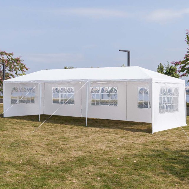 Outdoor Canopy Tent for Party, YOFE 30x10 ft Wedding Tent Canopy Party Tent for Camping Beach BBQ Shelter, Waterproof Sunproof Garden Party Tent with 8 Side Wall, White Portable Gazebo, D188