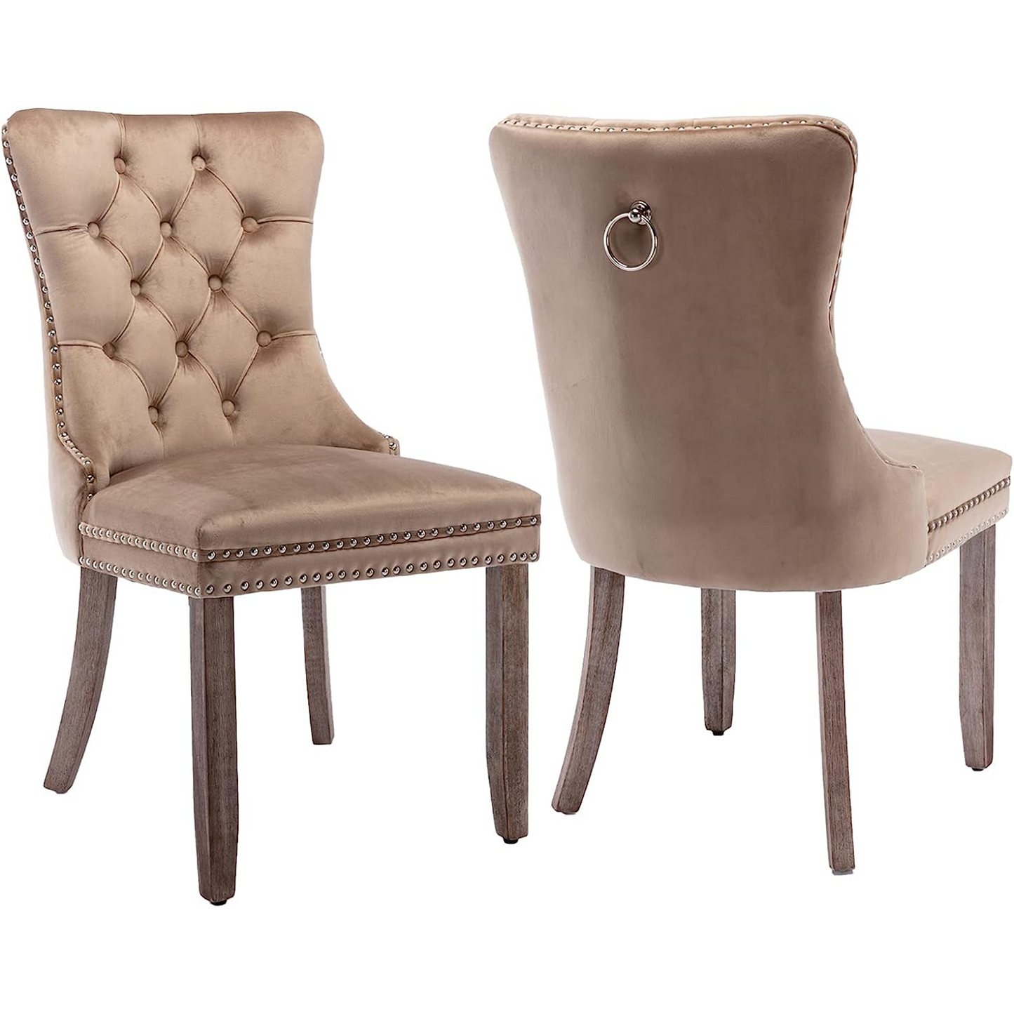 Dining Chairs Set of 4, Upholstered High-End Tufted Dining Room Chair with Back Ring and Nailhead Trim, Modern Velvet Chairs with Solid Wood Legs for Kitchen,Gold