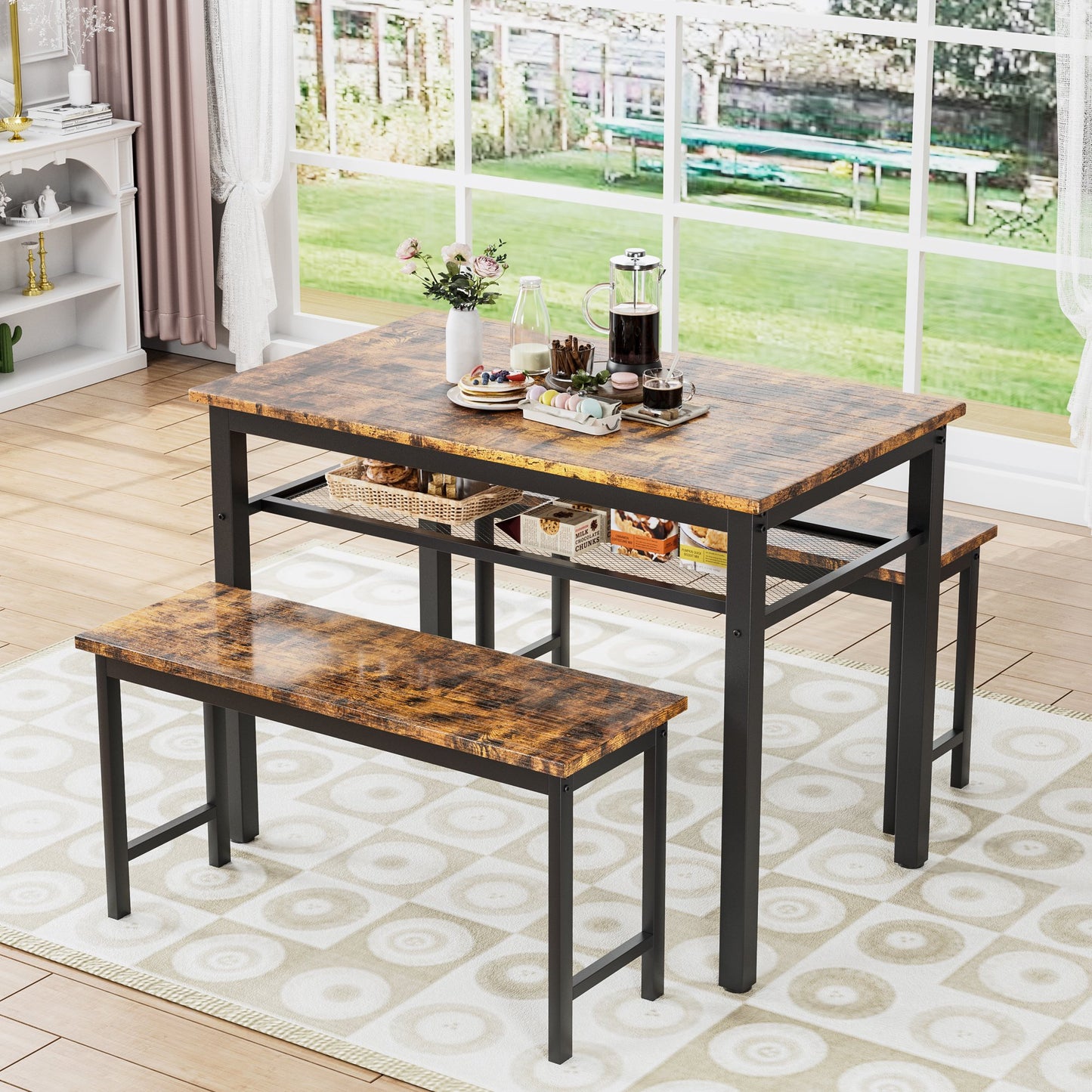 https://www.walmart.com/ip/PORKISS-Dining-Table-Set-for-4-Dining-Room-Set-with-Kitchen-Table-and-2-Benches-43-5-Rustic-Brown/5384956702