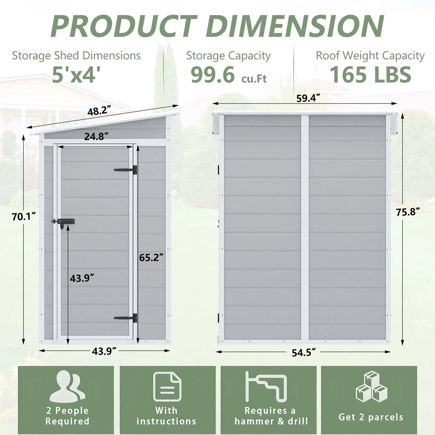 5ft x 4ft Resin Outdoor Storage Shed, SESSLIFE Large Platic Storage Shed with Floor and Lockable Door for Lawnmower, Garden Tools, Bike and Garbage Can, Waterproof Outside Storage Shed