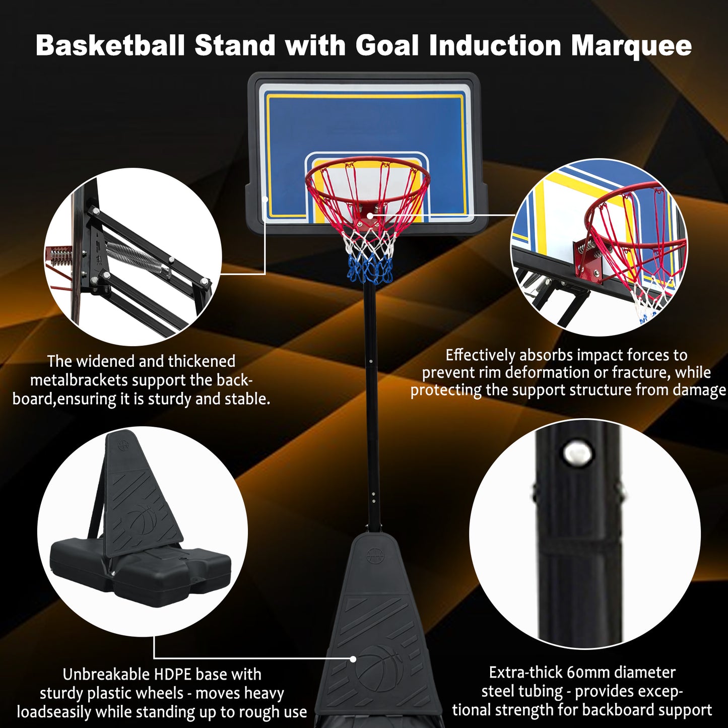 Outdoor Basketball Hoop, Portable Basketball Court for Adults Teenagers, 8.04ft -10.01ft Height Adjustable Basketball Goal