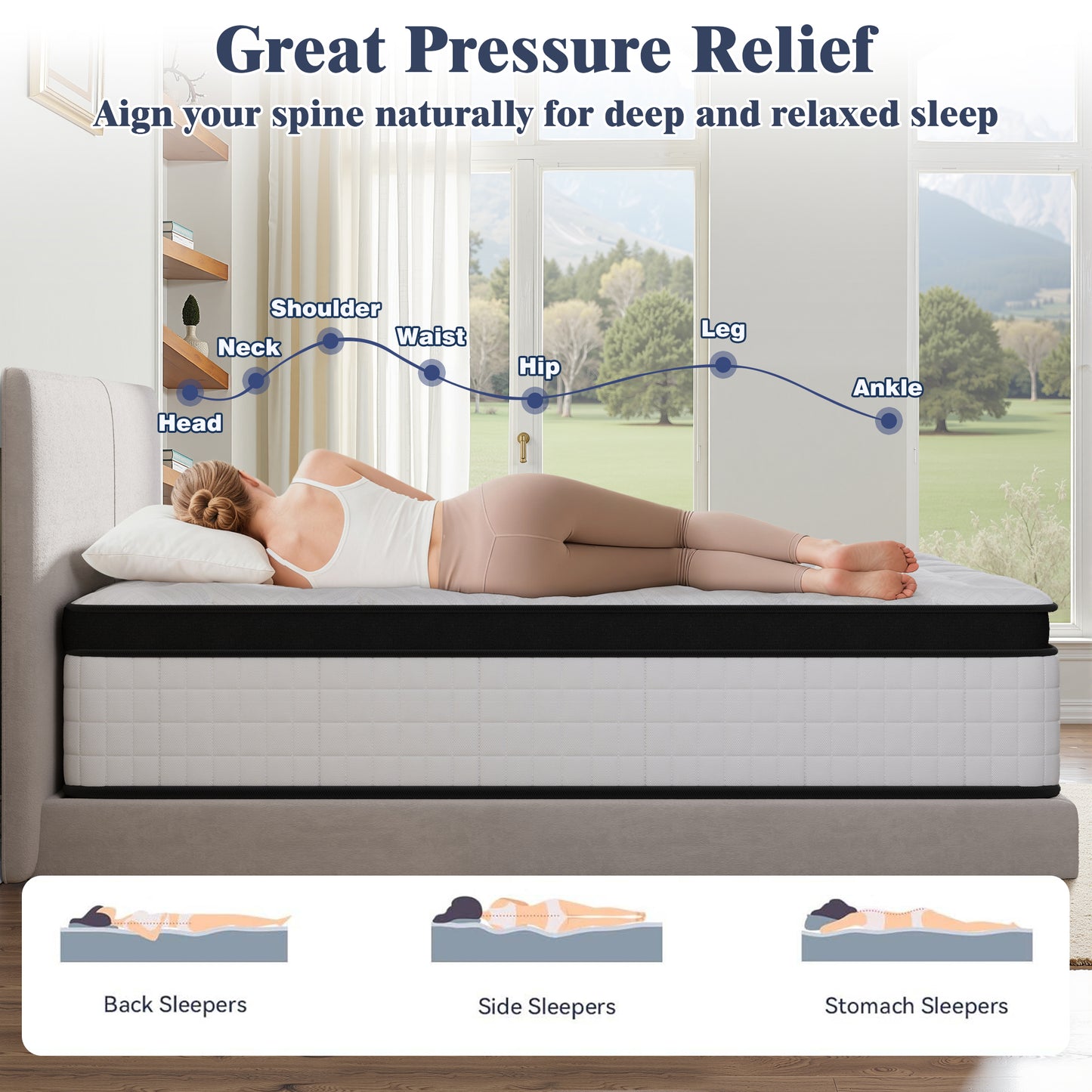 10 inch Twin Mattress, Sesslife Memory Foam Mattress in a Box, Cooling Gel Hybrid Mattress with Knitted Fabric, Twin Size Individual Pocket Spring Mattress, Medium Firm, CertiPUR-US, White/Black