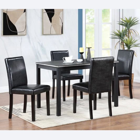 PORKISS Dining Table Set for 4, Dining Room Set with 1 Rectangular Table 4 Upholstered Chairs, Black