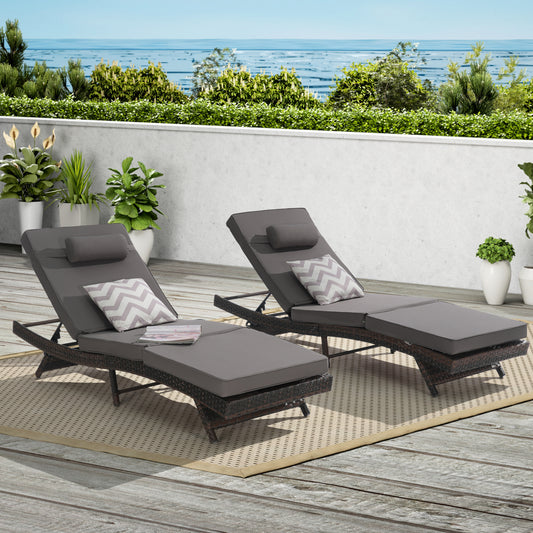Outdoor Chaise Lounge Chair Set of 2, Wicker Outdoor Lounger Recliner with Cushions and 5-Level Adjustment Backrest, Modern Patio Lounge Chair for Poolside, Garden, Dark Grey