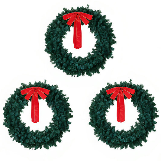 48in Pre-Lit Christmas Wreath, SESSLIFE 3pcs Large Artificial Xmas Wreath with LED Lights, Remote Control and Stepless Dimming, Full Outdoor Wreath for Front Door, Gate, Green